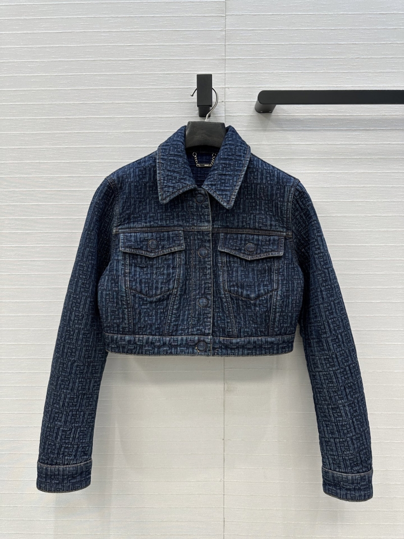 Fendi Signature Cropped Quilted Deep Indigo Denim Jacket with Vintage Custom Hardware
