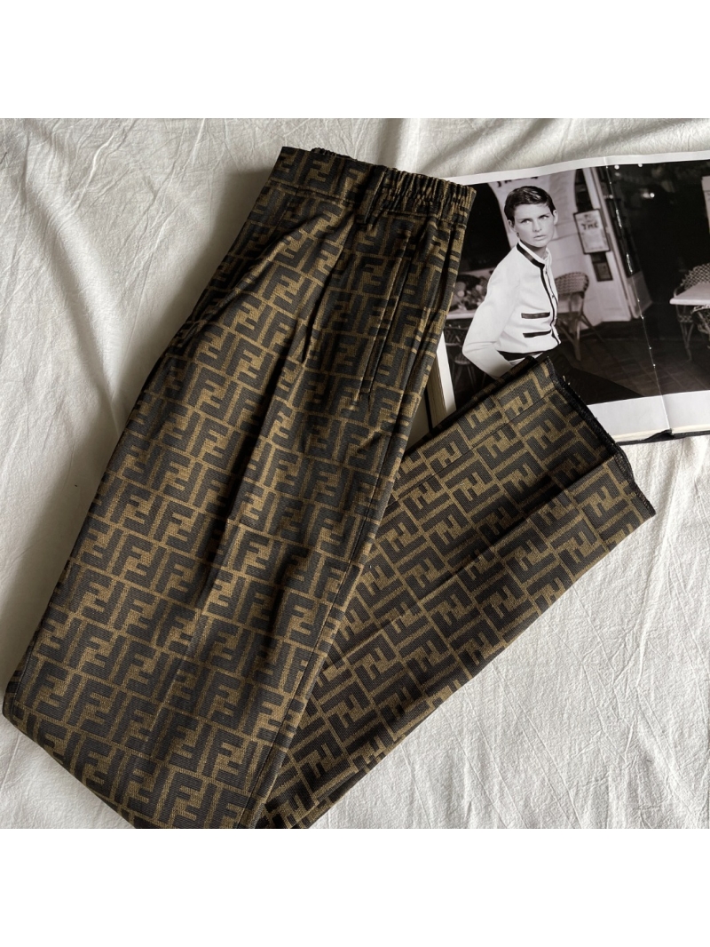 Fendi Men's Signature FF Monogram Relaxed Trousers in Dark Brown