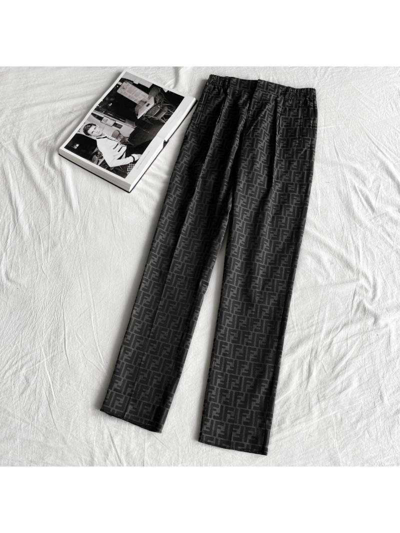 Fendi Signature FF Monogram Men's Casual Trousers | Relaxed Fit Charcoal Grey