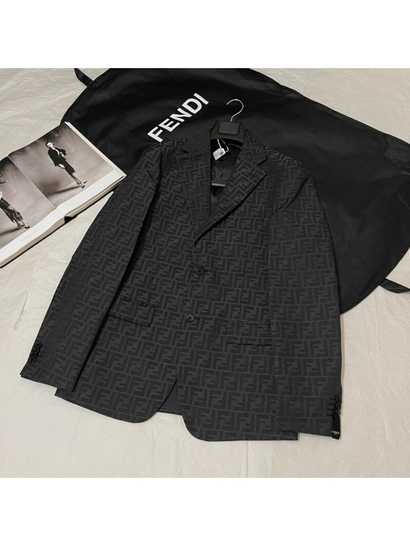 Fendi Exquisite Men's Blazer | Signature FF Monogram | Tailored Charcoal Grey