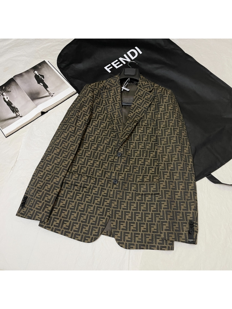 Fendi Signature FF Monogram Tailored Blazer | Opulent Brown and Black Luxury Jacket