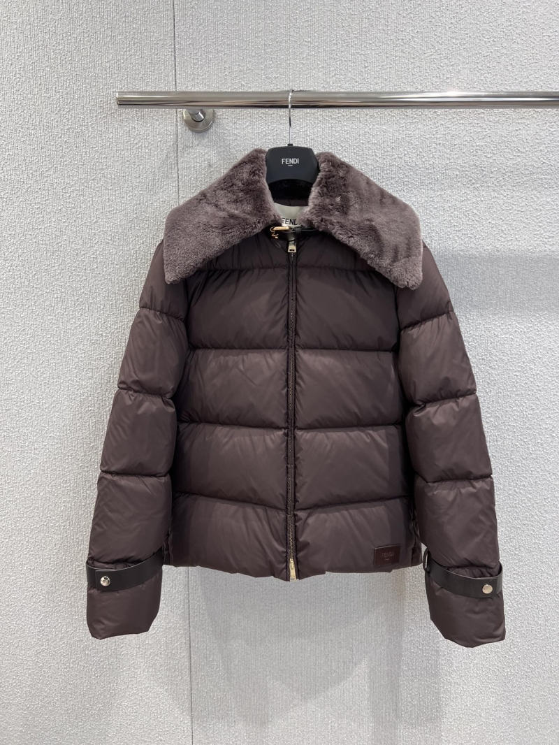 Fendi Real Sheepskin Collar Quilted Ski Down Jacket in Deep Plum - 90% White Duck Down, FF Monogram Lining, Windproof Matte Nylon