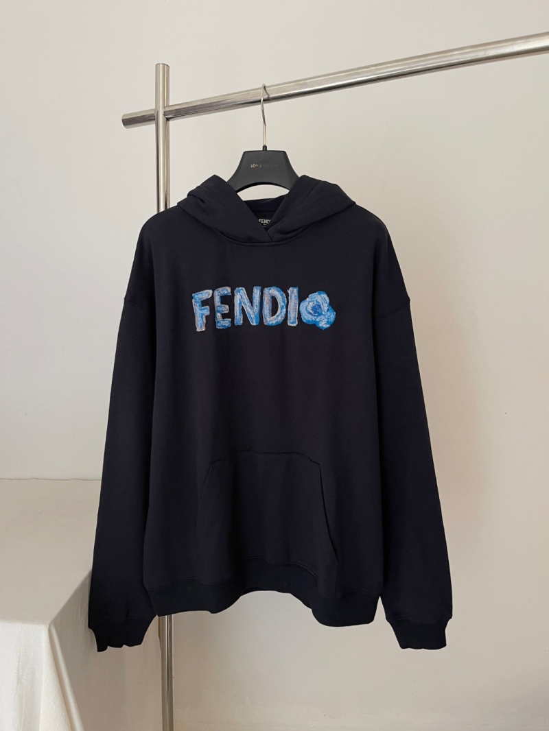 Fendi Embroidered Painterly Logo Oversized Hoodie in Black