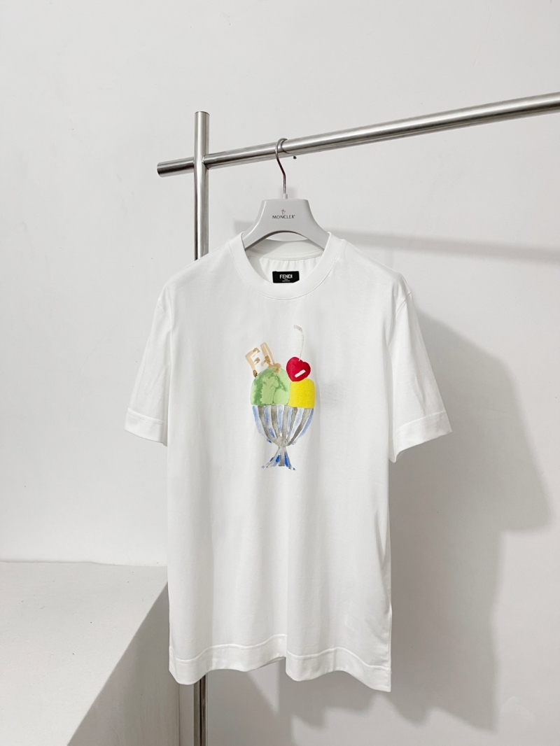 Fendi Sundae Graphic White Cotton Crew Neck T-Shirt