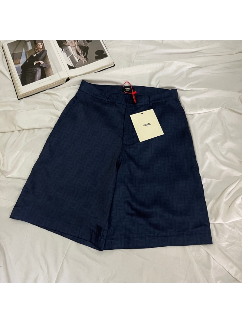 Fendi FF Monogram Navy Blue Wide-Leg Bermuda Shorts