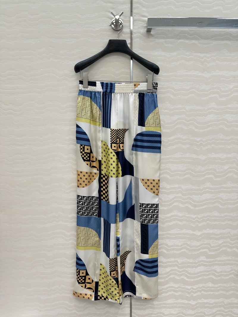 Fendi Blue Holiday Collection Silk Geometric Print Pants - Exclusive Edition