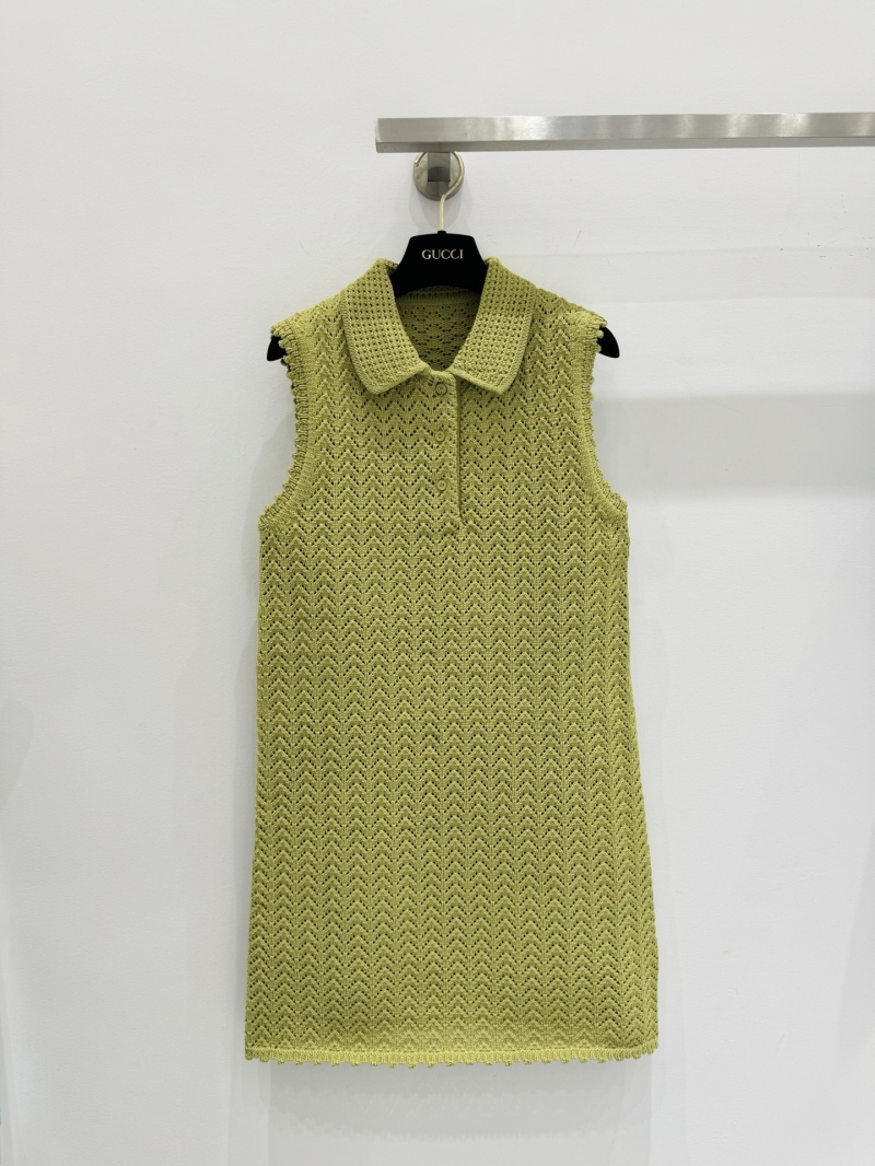 Gucci Olive Green Hollow-Out Knit Polo Vest Dress - Elegant & Slimming