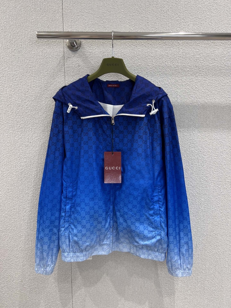 Gucci Gradient Blue-White GG Print Hooded Jacket