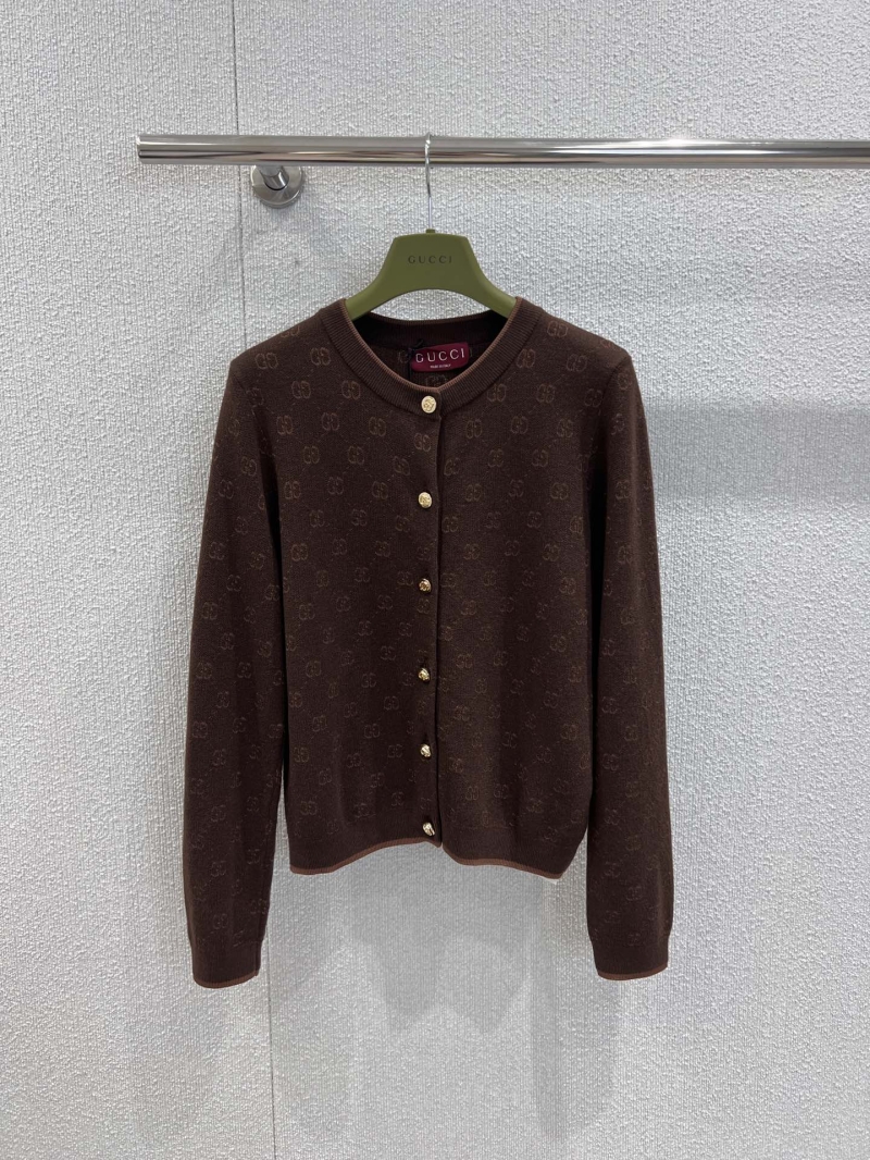 Gucci Early Autumn Logo-Print Brown Knit Cardigan - Luxe Design