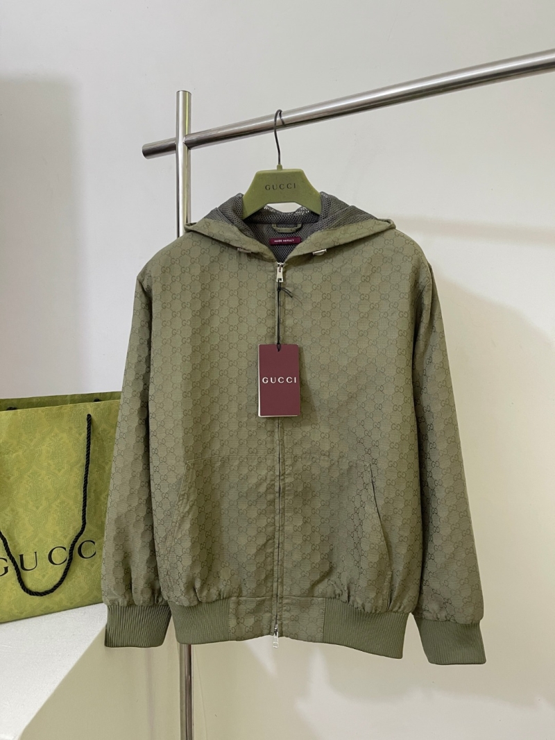 Gucci Forest Green GG Check Cotton Hooded Jacket