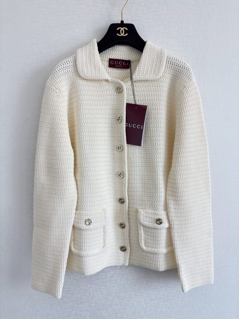 Gucci Luxe Textured Knit Cardigan Sweater in Cream