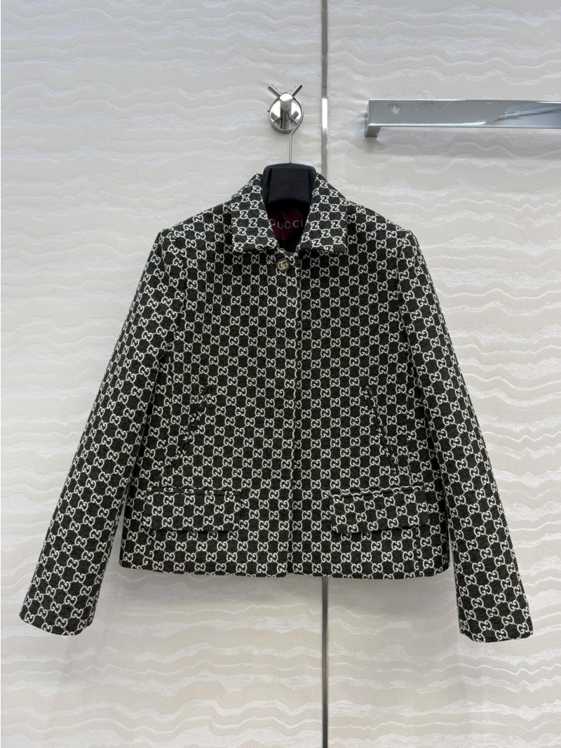 Gucci GG Jacquard Short Jacket in Black & White - Custom Looped Jacquard, Gold-Tone Metal Buttons, Structured H-Line Silhouette