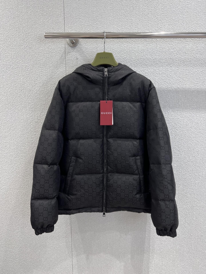 Gucci Hooded Puffer Jacket with GG Monogram - Black, Quilted Design, Streetwear Luxury