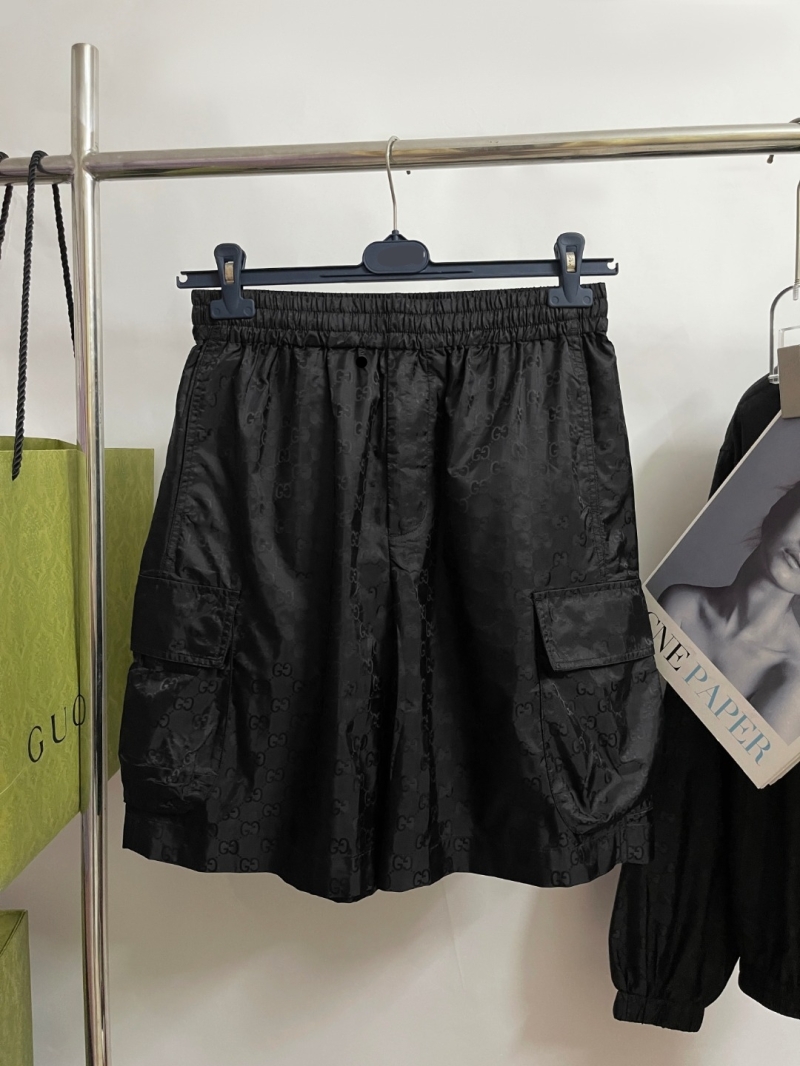 Gucci Black GG Monogram Cargo Shorts - Elastic Waist, Technical Nylon, All-Over Jacquard