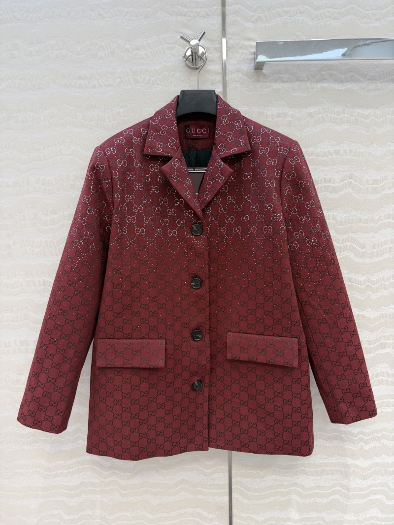 Gucci GG Sparkle Jacquard Blazer in Christmas Red with Crystal Embellishments