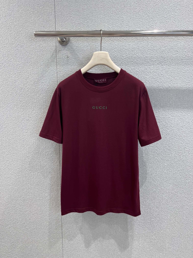Gucci 26SS Crew Neck T-Shirt | Deep Wine Red Soft Cotton Jersey | Subtle Logo Print