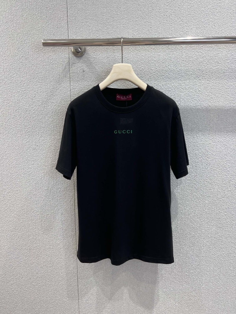 Gucci Signature Cotton Crew Neck T-Shirt, Subtle Lime Lettering, Black