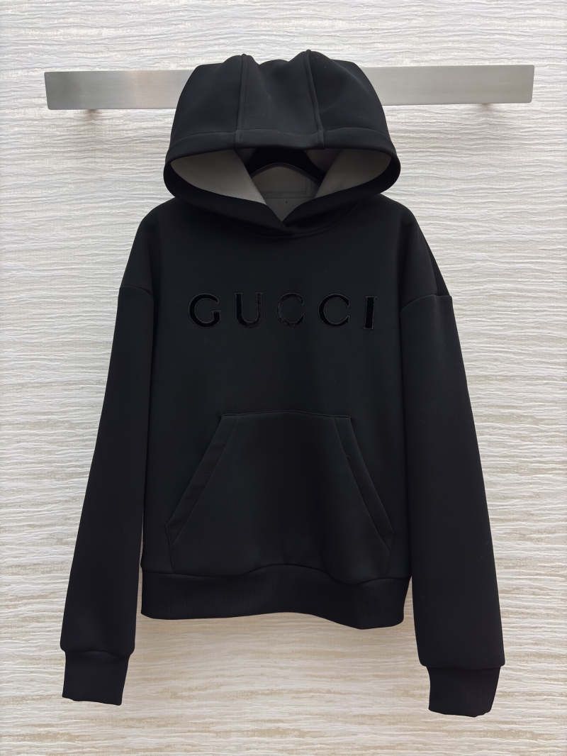 Gucci Signature Tonal Logo Pullover Hoodie | Elevated Black Structured Fit Sweatshirt