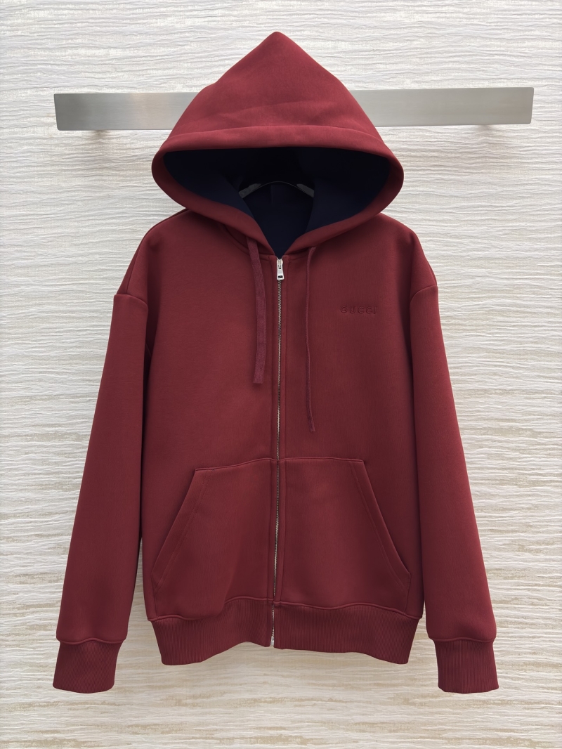 Gucci Full-Zip Heavyweight Hoodie | Deep Maroon Relaxed Fit Luxury Essential