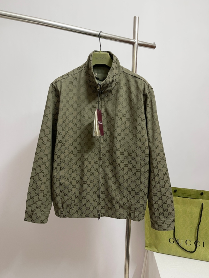 Gucci Signature GG Monogram Full-Zip Jacket | Elevated Olive Sportswear with Stand Collar