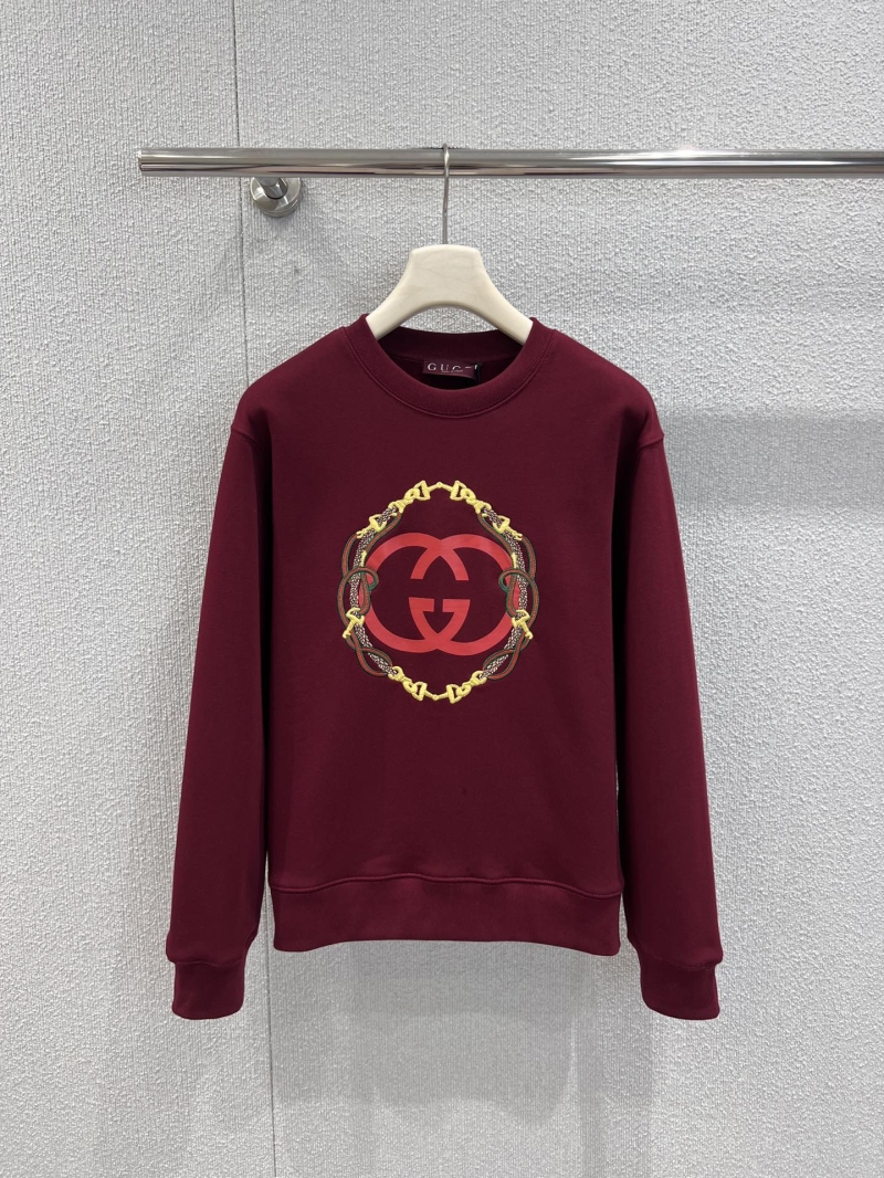 Gucci 26Ss Early Spring New Year Limited Interlocking GG Chain Embroidery Crewneck Sweatshirt - Burgundy