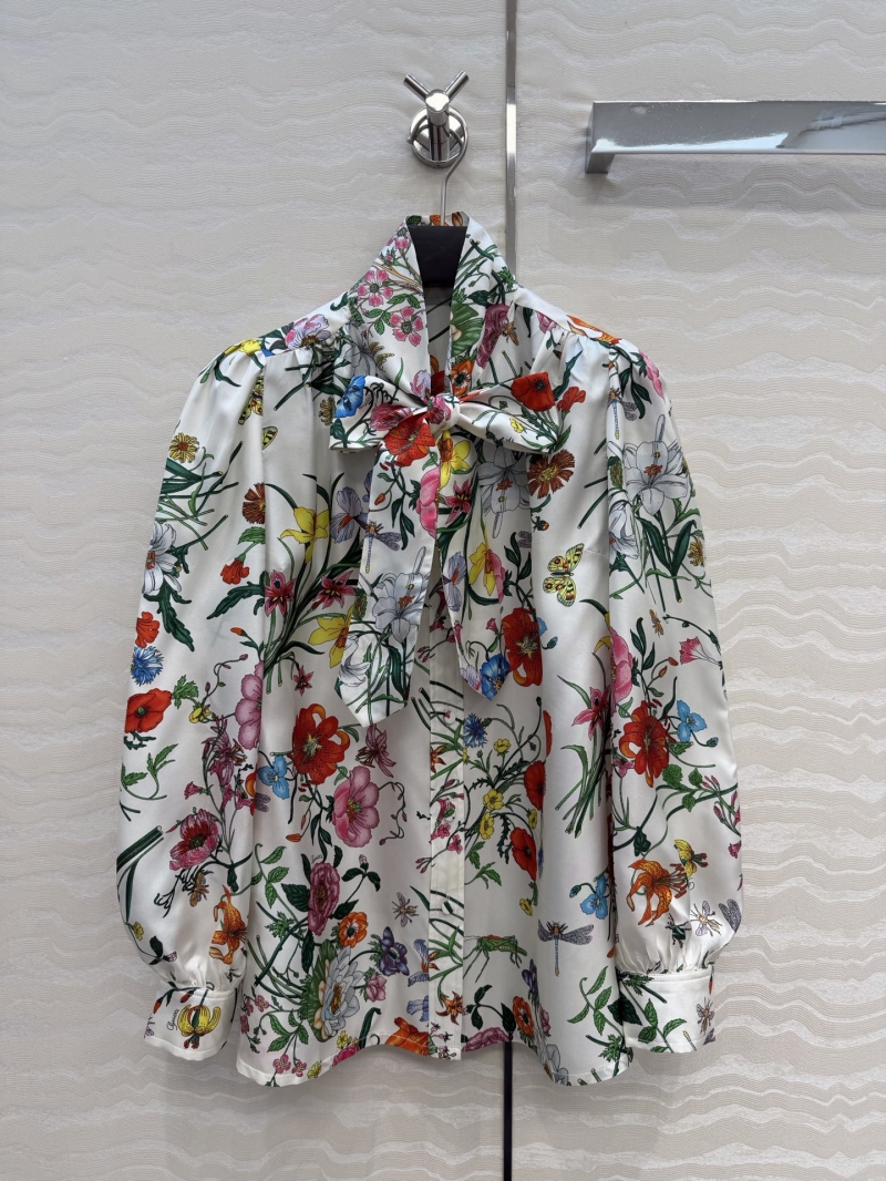 Gucci 100% Silk Twill GG Floral Pussy-Bow Blouse in Multi-Color