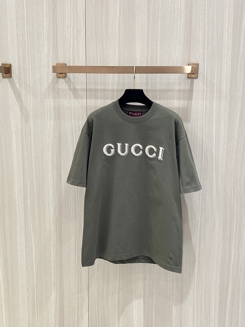 Gucci Olive Green Embroidered Logo Cotton T-Shirt - SS2026 Collection