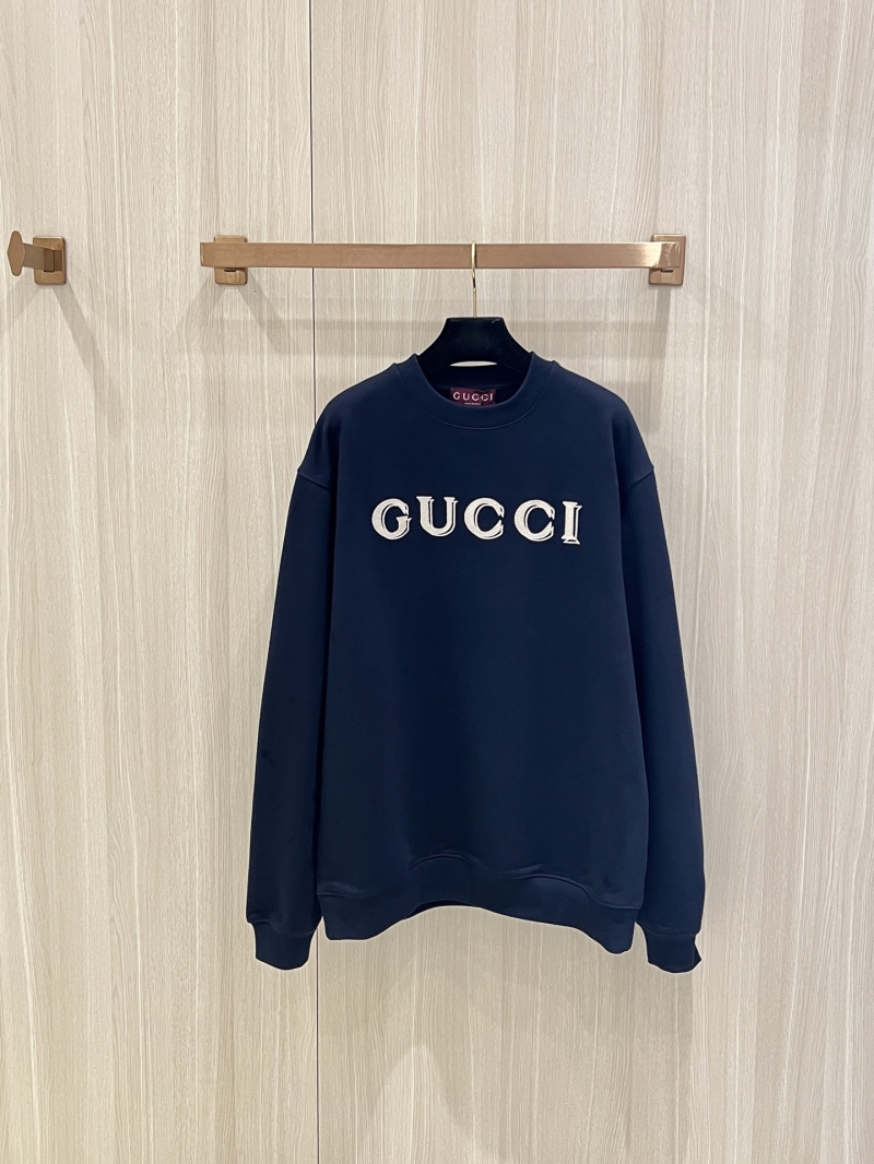 Gucci Navy Blue Logo Embroidered Crewneck Sweatshirt - 2026SS Collection