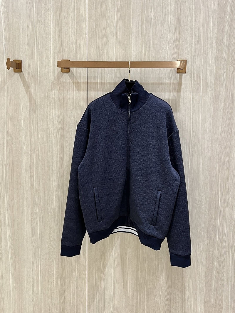 Gucci GG Monogram Jacquard Double-Sided Wool Track Jacket in Navy Blue