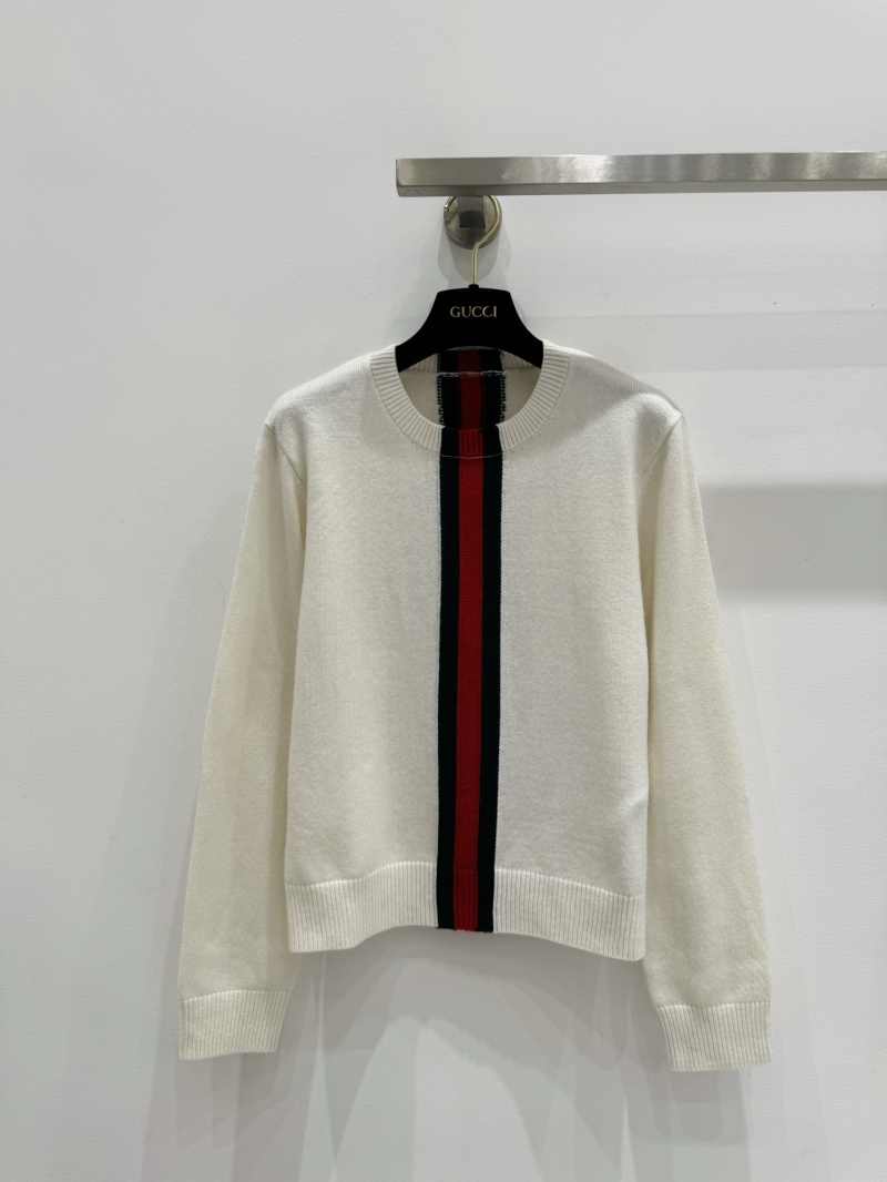 Gucci Signature Web Stripe Wool Round Neck Pullover in Off-White