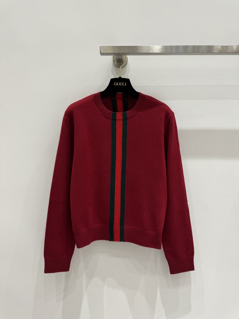 Gucci Signature Web Stripe Wool Crewneck Sweater in Burgundy