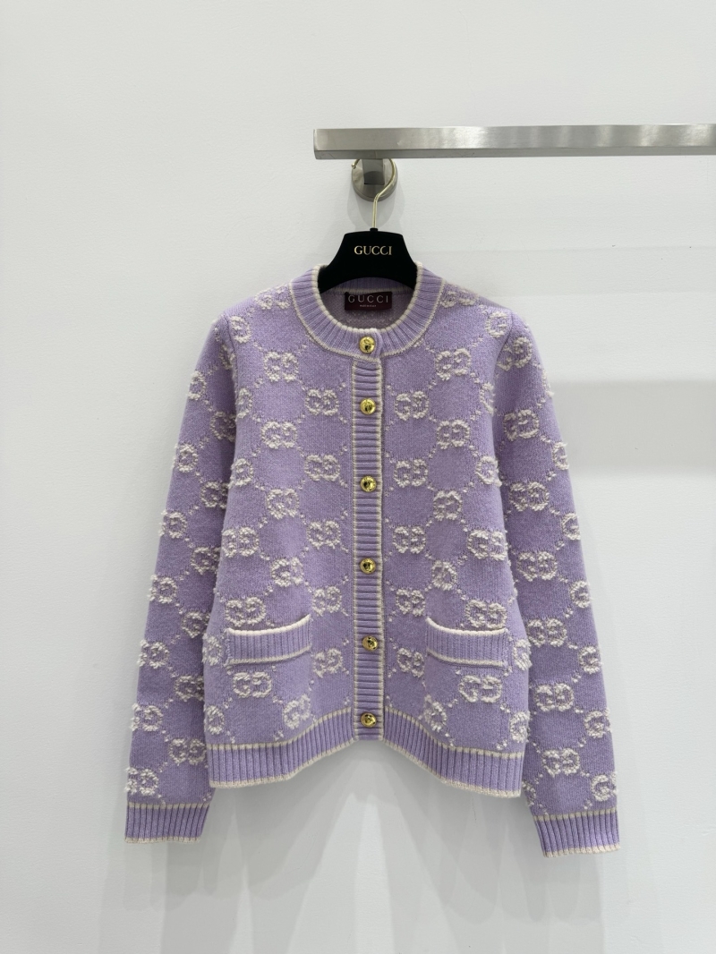Gucci Lilac Interlocking GG Monogram Wool-Blend Knit Cardigan