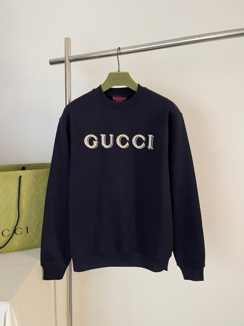 Gucci Signature Logo Embroidered Navy Blue Cotton Sweatshirt