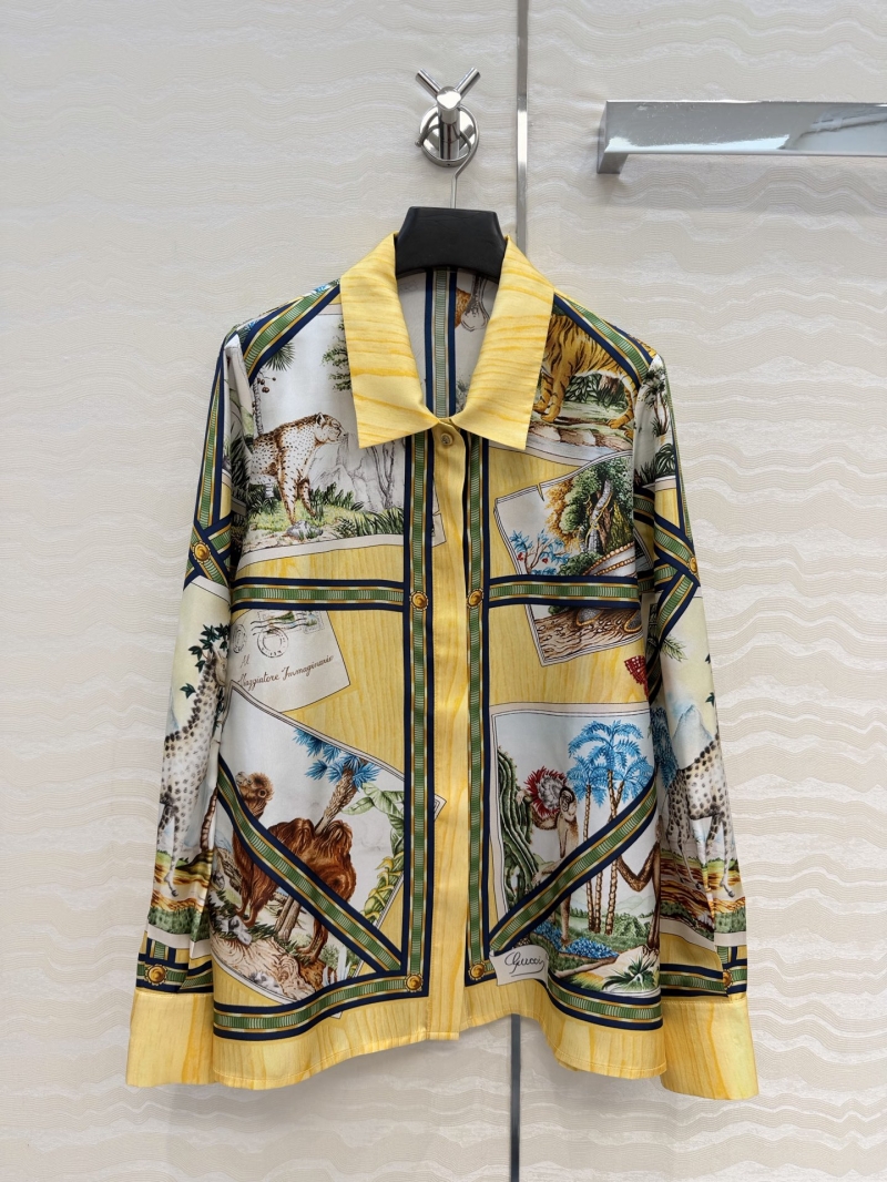 Gucci 100% Silk Twill Animal Jungle Engineered Print Long-Sleeved Shirt