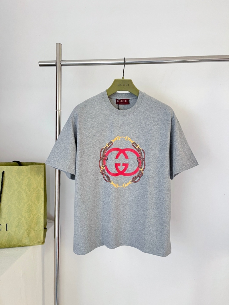 Gucci Equestrian GG Logo Cotton T-Shirt in Heather Grey