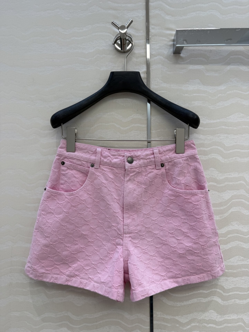 Gucci GG Jacquard Monogram Pastel Pink High-Waist Denim Shorts