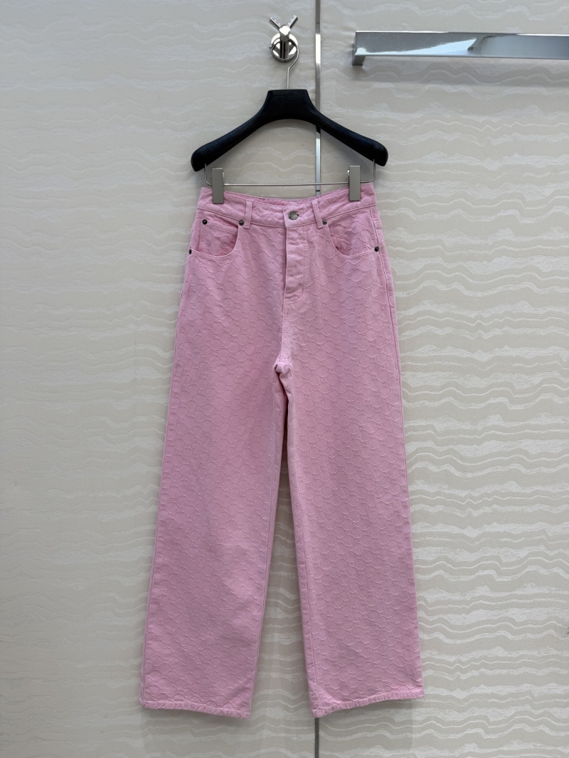 Gucci GG Monogram Jacquard Tender Pink Denim Straight-Leg Jeans