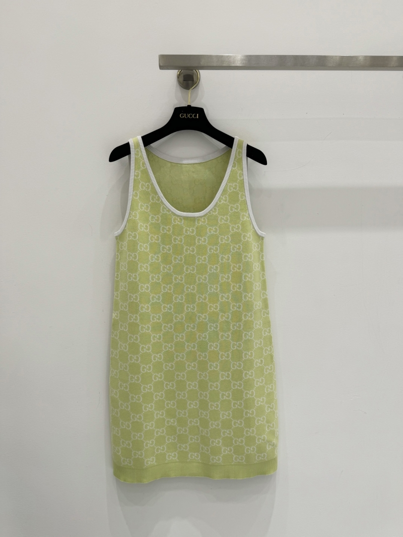 Gucci Signature GG Monogram Knit Sleeveless Dress in Pale Lime Green