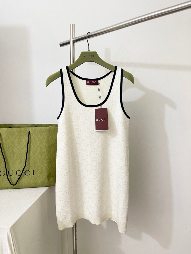 Gucci GG Jacquard Knit Sleeveless Vest Dress in Ivory and Navy