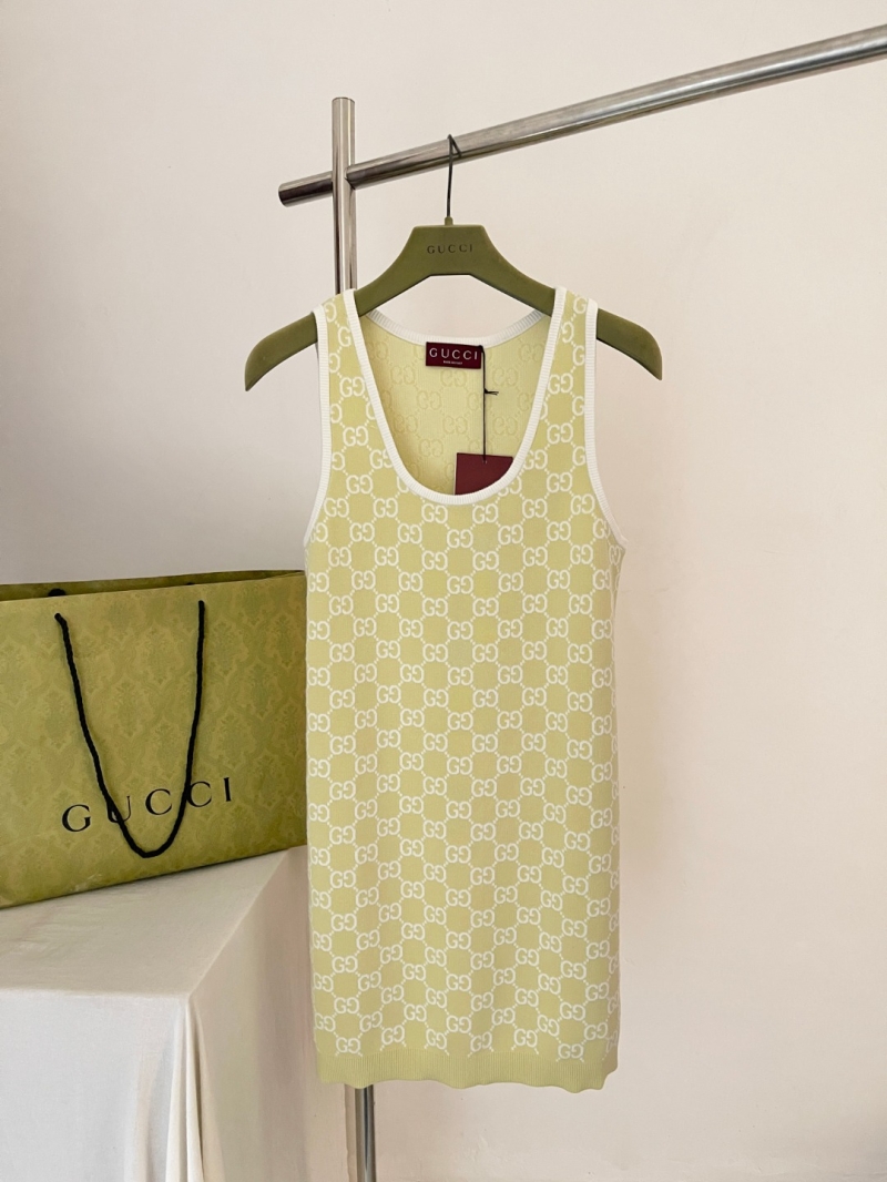 Gucci GG Jacquard Knit Mini Dress in Pastel Yellow - Exquisite Sleeveless Tank Style