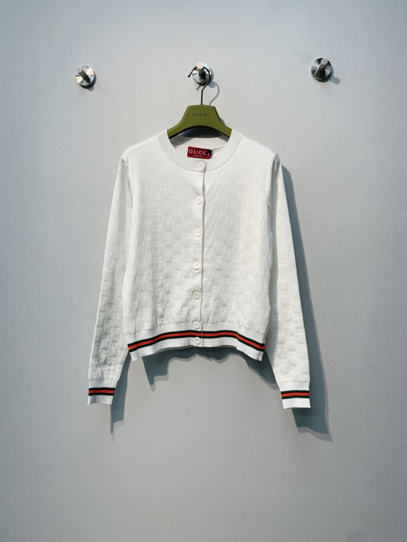 Gucci GG Monogram Jacquard Knit Cardigan in Cream with Signature Web Stripe