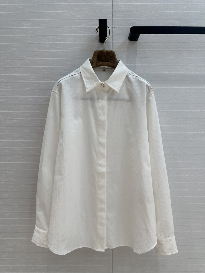 Hermes White Luxe Jacquard Shirt with Intricate Crochet Detail