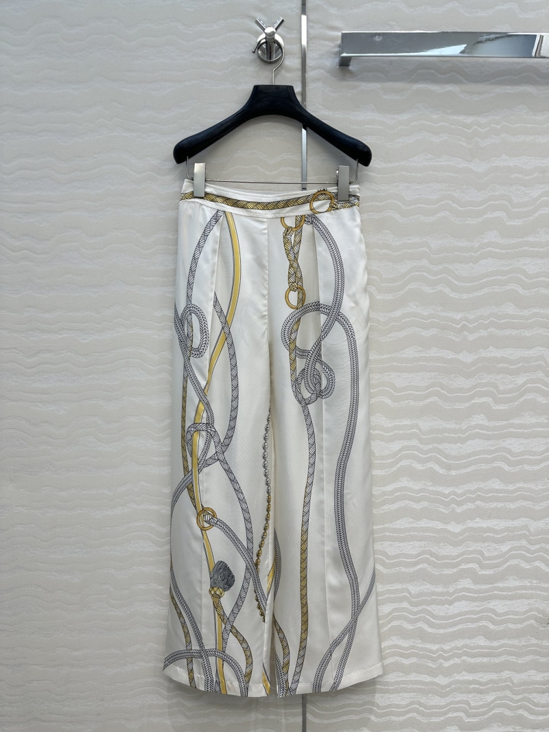 Hermes Luxe Silk Palefroi Remix Print Wide-Leg Pants