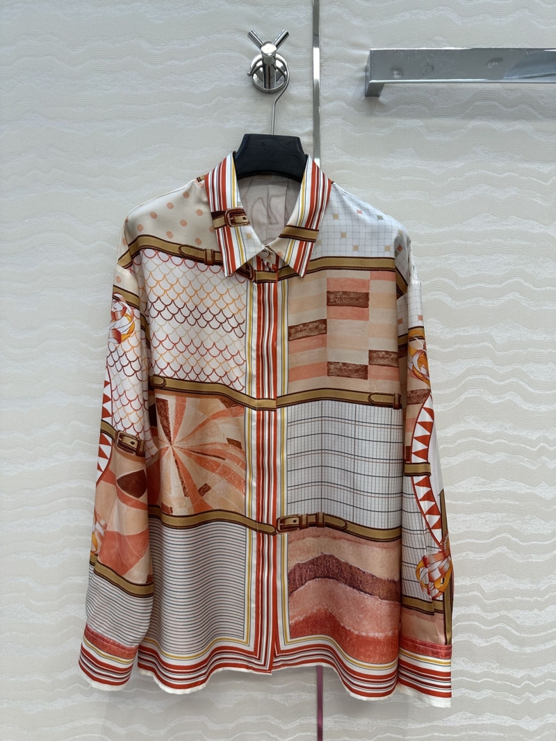 Hermès Luxe Silk Twill Shirt - Palefroi Remix Print Green