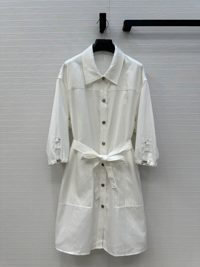 Hermes White Jacquard Dress with Lantern Sleeves and Belted Waist - Elegant Luxe Design