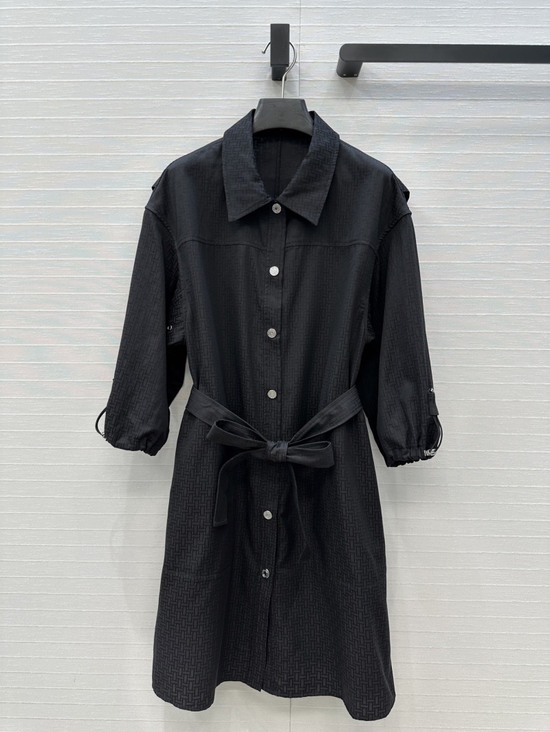 Hermes Luxe Black Jacquard Shirt-Collar Tie Dress