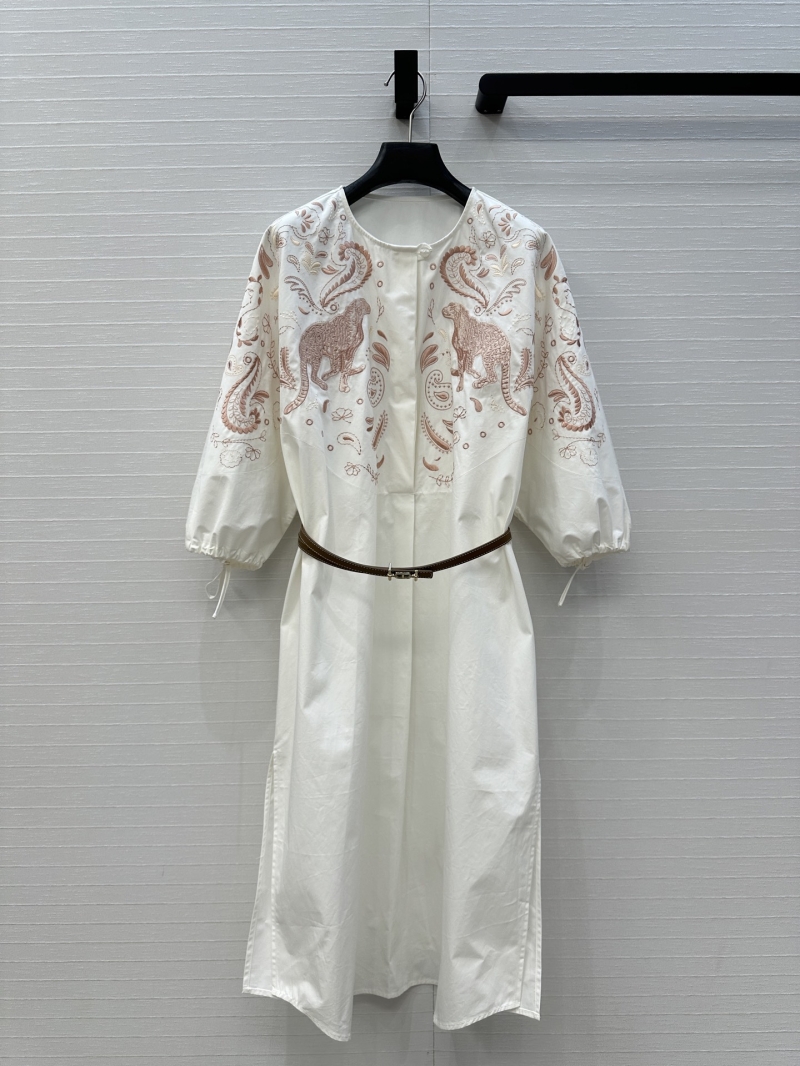 Hermes Arleslenne Embroidered Shirt Dress - Luxe Resort Style with Elegant Lantern Sleeves