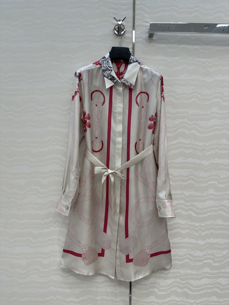 Hermes Palefroi Remix Print 100% Twill Silk Shirt Dress - Early Fall Collection