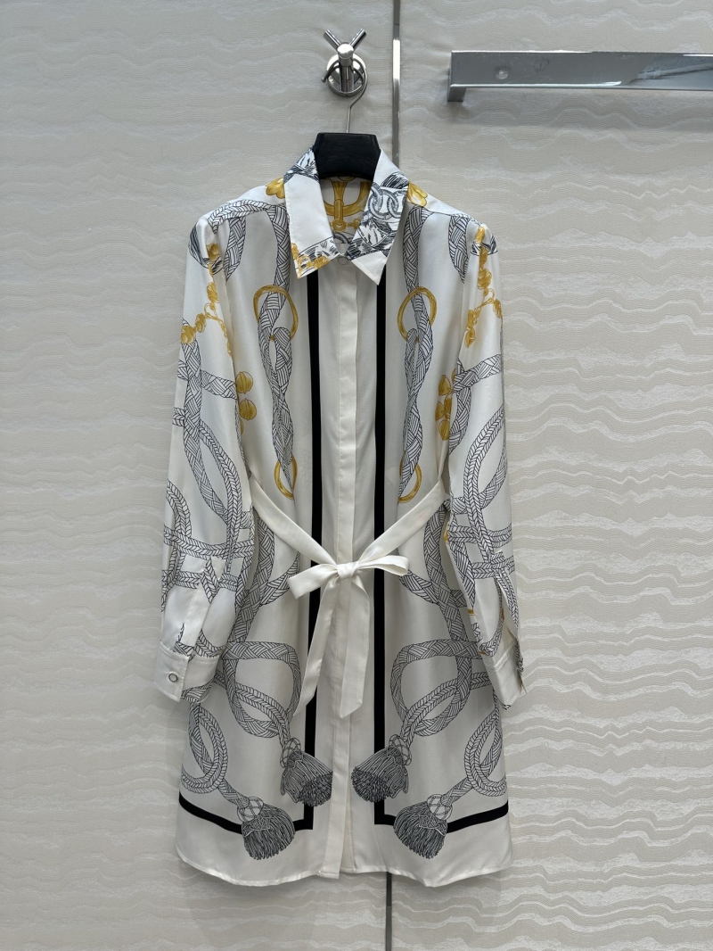 Hermes Palefroi Remix Print 100% Silk Twill Shirt Collar Dress