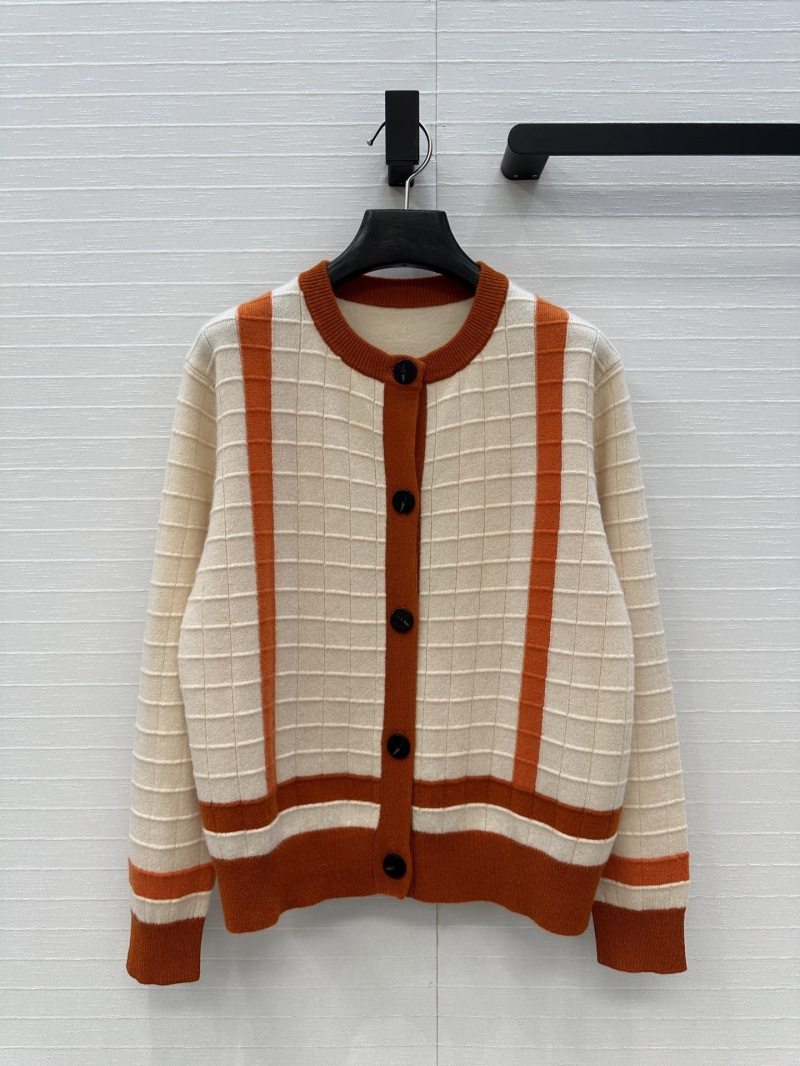 Hermès Early Autumn 25 Saddle Training Embroidered Cashmere Knit Cardigan in Orange and White